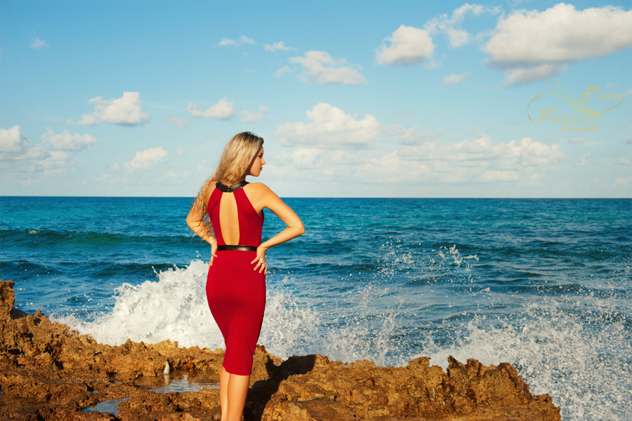 blonde model posing beach