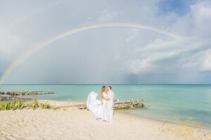 romantic couple photo with rainbow